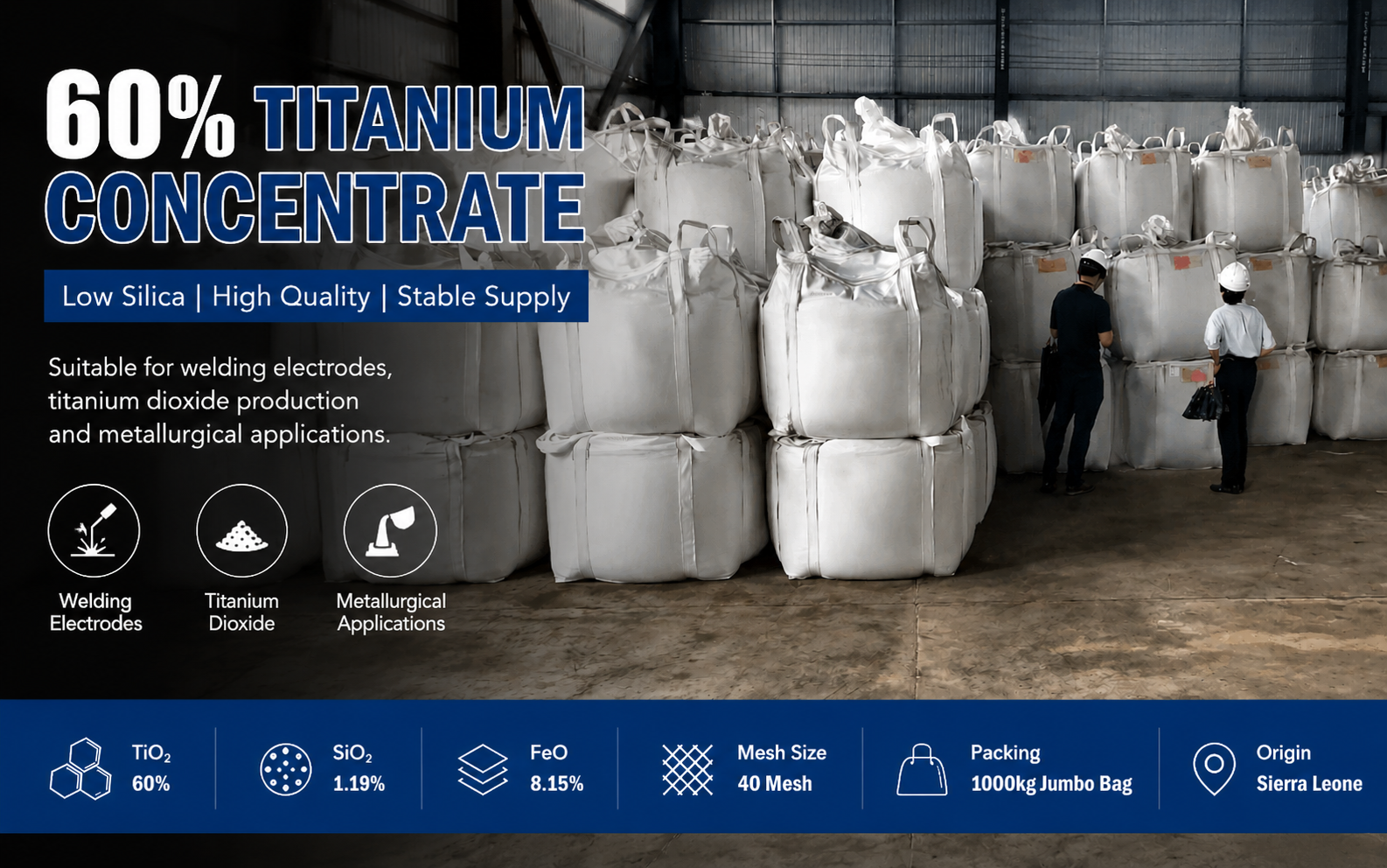 60% Titanium Concentrate for Welding Electrodes and Titanium Dioxide
