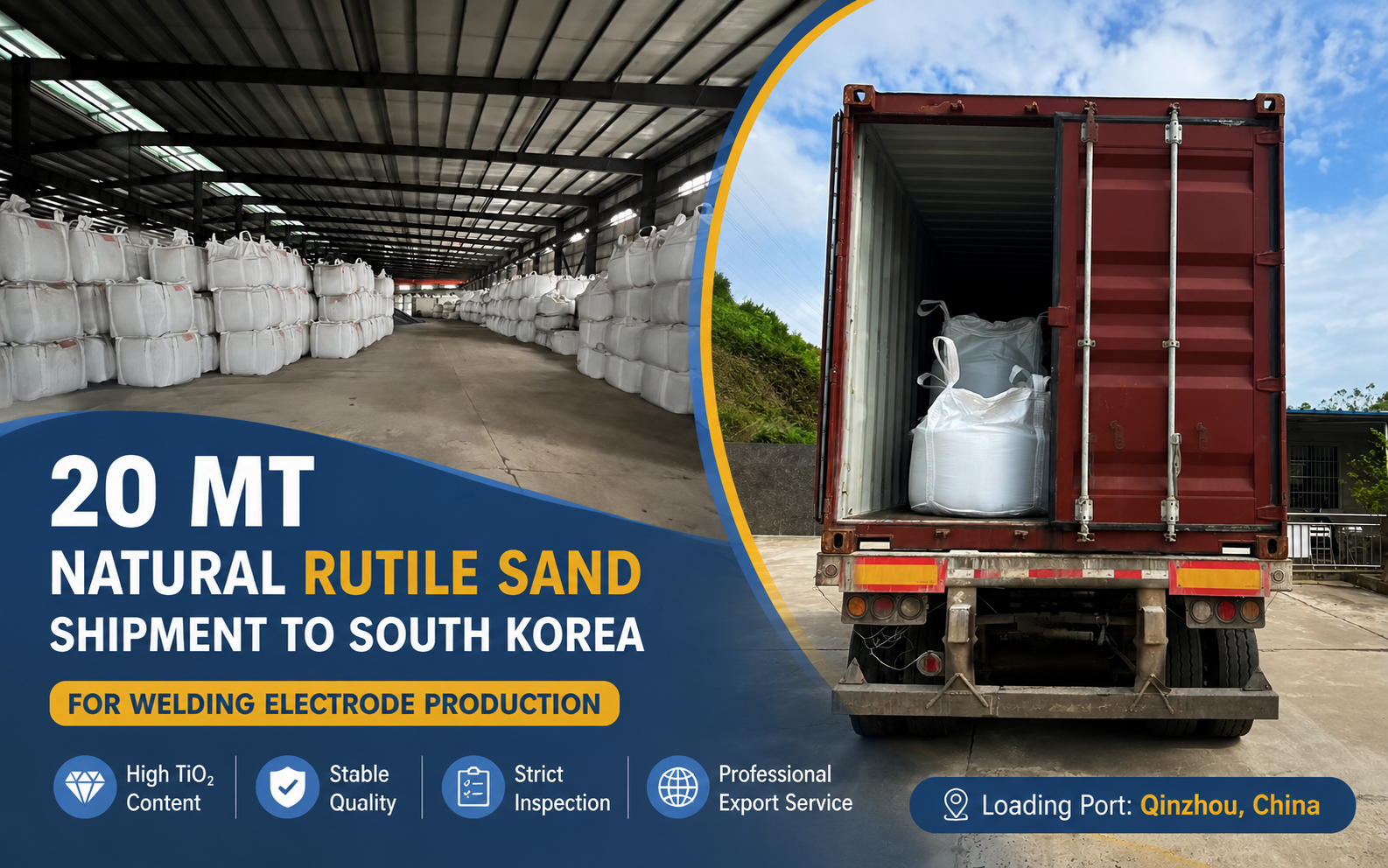 20 MT Natural Rutile Sand Shipment to South Korea for Welding Electrode Production